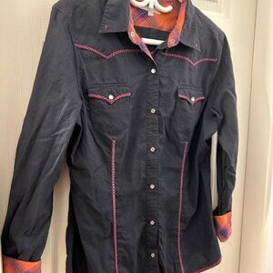 Tin Haul - Dark Blue Western Pearl Snap Long Sleeve Shirt